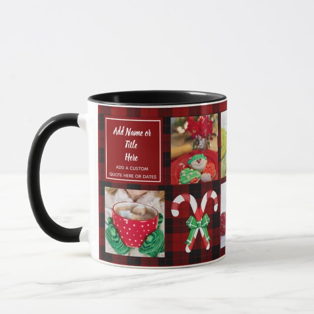 Modern Christmas Photo Collage Lumberjack Buffalo Mug (Left)