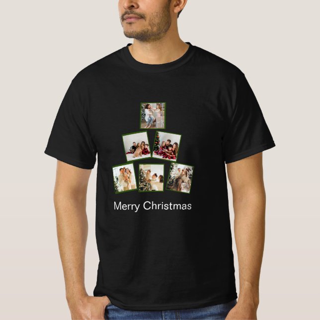 Modern Christmas Photo Collage T-Shirt (Front)