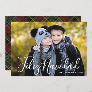 Modern Christmas Photo Feliz Navidad Plaid Holiday Card