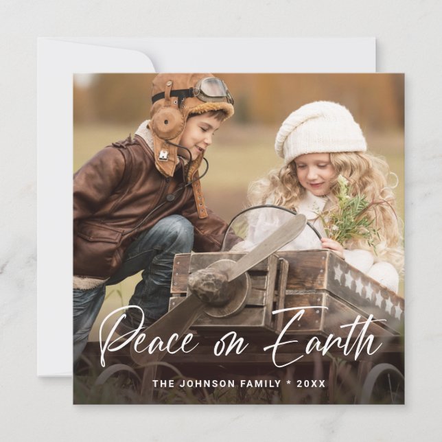 Modern Christmas PHOTO Greeting Peace on Earth Holiday Card (Front)