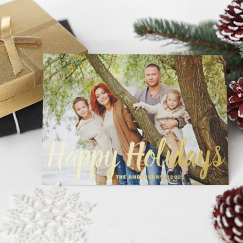 Modern Christmas Photo Happy Holidays Gold Foil Holiday Card