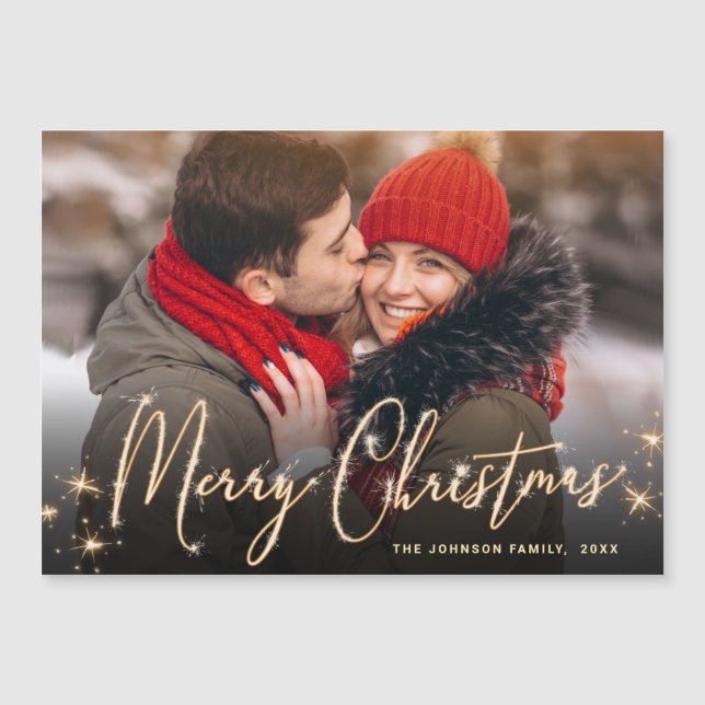 Modern Christmas PHOTO Holiday Magnetic Card (Front)