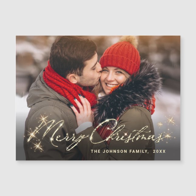 Modern Christmas PHOTO Holiday Magnetic Card (Front)