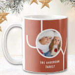 Modern Christmas Photo Rust Coffee Mug<br><div class="desc">This modern Christmas Holiday mug is decorated with the word JOY on a rust background.
Easily customizable with your photo and name.</div>