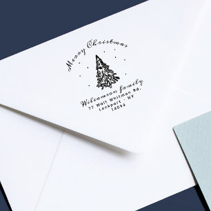 Modern Christmas/Pine Tree/ Family Return Address Rubber Stamp