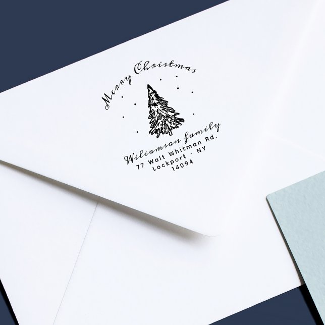 Modern Christmas/Pine Tree/ Family Return Address Rubber Stamp (Creator Uploaded)