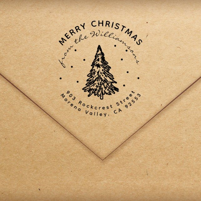 Modern Christmas Pine Tree Family Return Address Rubber Stamp (Creator Uploaded)