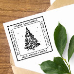 Modern Christmas/Pine Tree/ Family Return Address Self-inking Stamp<br><div class="desc">This modern square Christmas return address stamp features a pine tree covered with snow in the center. The Merry Christmas greetings, Family name, and address are placed in a frame around it. The round modern font is easy to read, simple and clean. You can easily customize this design by clicking...</div>