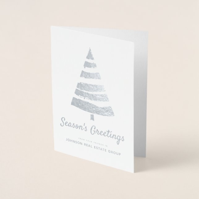 Modern Christmas Pine Tree | Holiday Greetings Foil Card (Front)