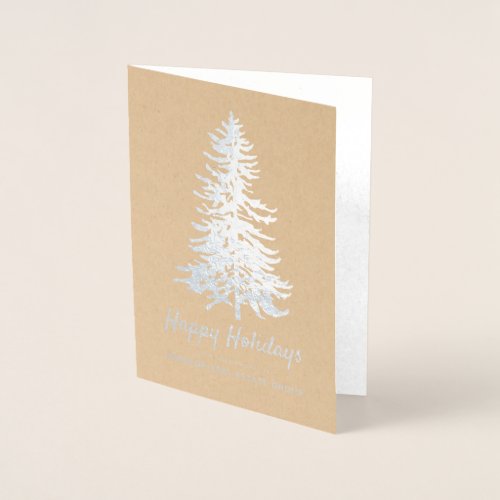 Modern Christmas Pine Tree Holiday Greetings Foil Card