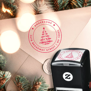 Modern Christmas Pine Tree Return Address Self-inking Stamp