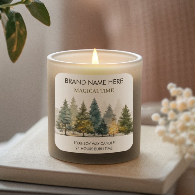 Modern Christmas Pine Trees Candle Label (Creator Uploaded)