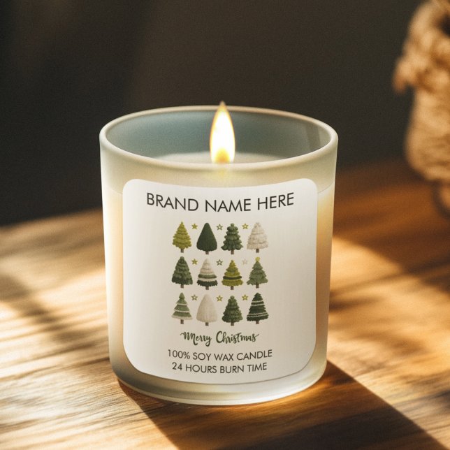 Modern Christmas Pine Trees Candle Labels (Creator Uploaded)