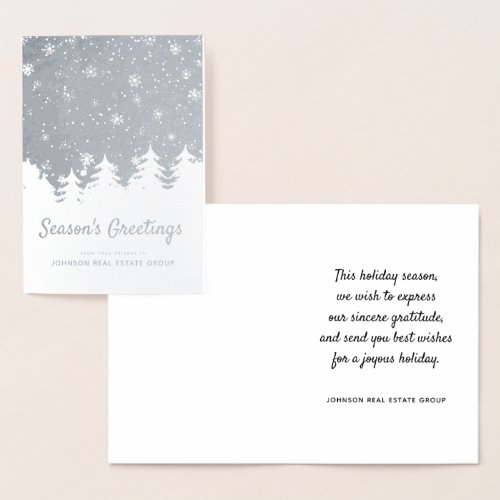 Modern Christmas Pine Trees  Holiday Greetings Foil Card