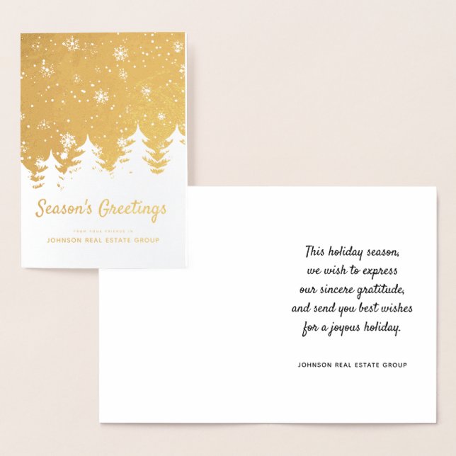 Modern Christmas Pine Trees | Holiday Greetings Foil Card (Display)