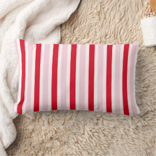 Modern Christmas Pink Red Stripes Lumbar Pillow