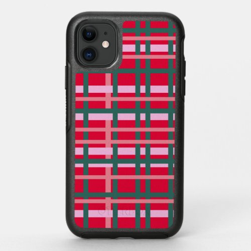 Modern Christmas Plaid Bright Red Green Lines OtterBox Symmetry iPhone 11 Case