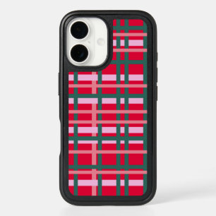 Modern Christmas Plaid Bright Red Green Lines iPhone 16 Case