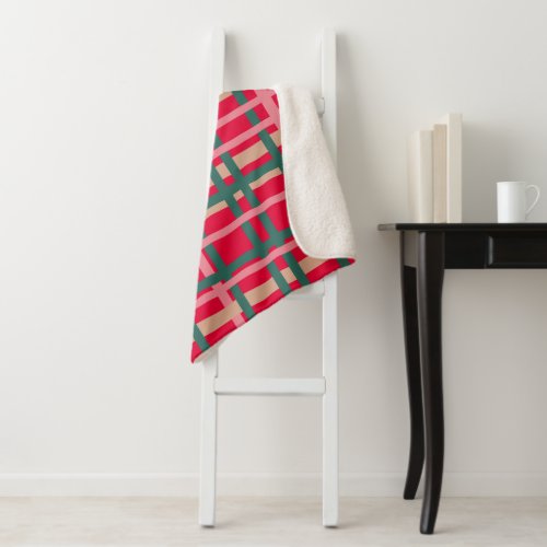 Modern Christmas Plaid Bright Red Green Lines Sherpa Blanket