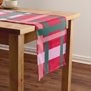 Modern Christmas Plaid Bright Red Green Lines Short Table Runner