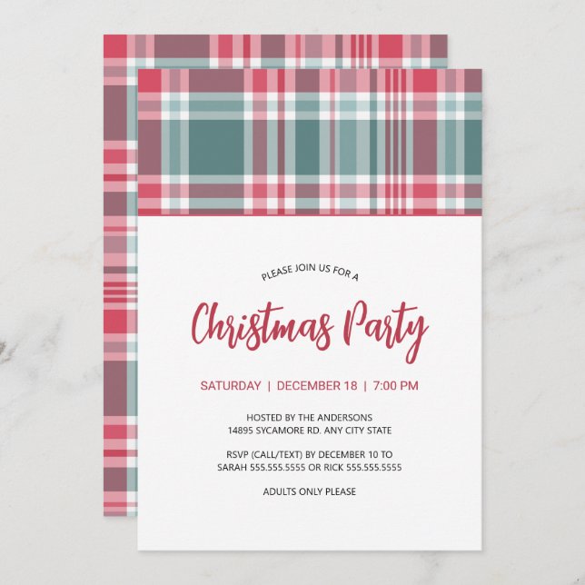 Modern Christmas Plaid Party Invitation (Front/Back)