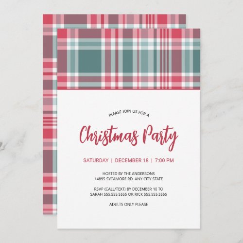 Modern Christmas Plaid Party Invitation