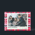 Modern Christmas Plaid Red Green Custom Photo Holiday Card<br><div class="desc">With a modern twist and classic holiday colors,  this stylish holiday card features a cozy and festive Christmas plaid pattern in vibrant red and green. Easily personalize it with your photo and text.</div>