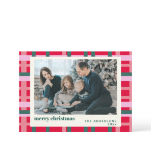 Modern Christmas Plaid Red Green Custom Photo Holiday Card