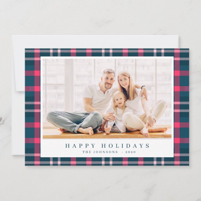Modern Christmas Plaid Tartan Pattern Holiday Card (Front)