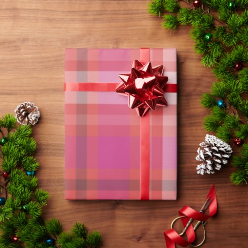 Modern Christmas Plaid Tartan pink and coral Wrapping Paper