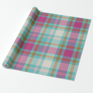 Modern Christmas Plaid tartan retro hot pink aqua Wrapping Paper