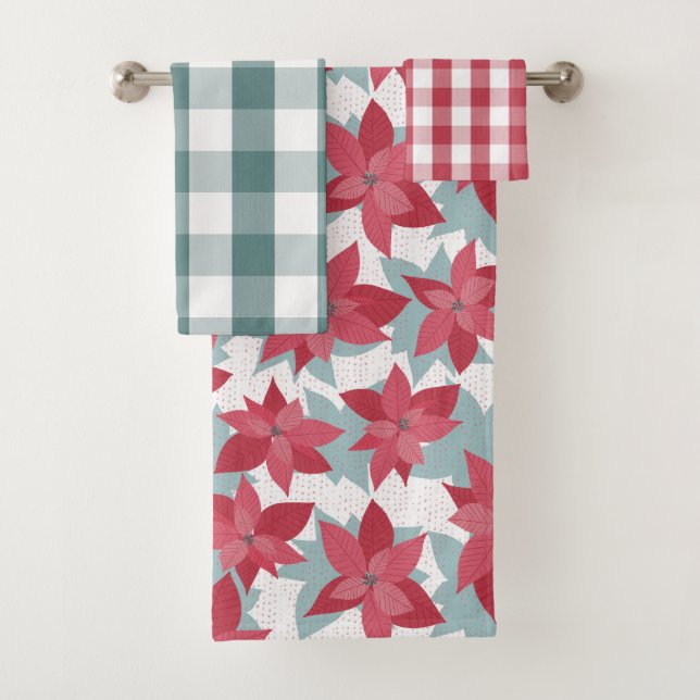 Modern Christmas Poinsettia Bath Towel Set (Insitu)