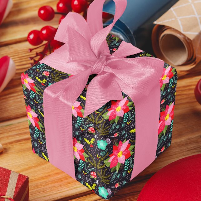Modern Christmas Poinsettia Pattern Wrapping Paper Sheets (Creator Uploaded)