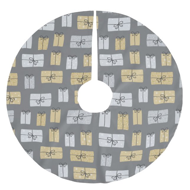 Modern Christmas Present Doodles Brushed Polyester Tree Skirt (Front)