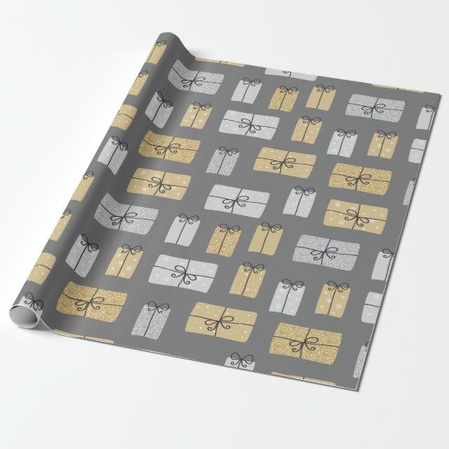 Modern Christmas Present Doodles Wrapping Paper (Unrolled)