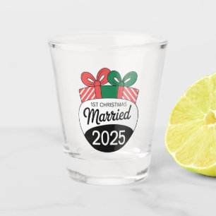 Modern Christmas Presents 1st Christmas Married Shot Glass