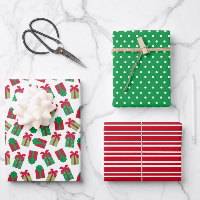 Modern Christmas Presents Wrapping Paper Sheets (Front)