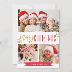 Modern christmas red and gold greeting card