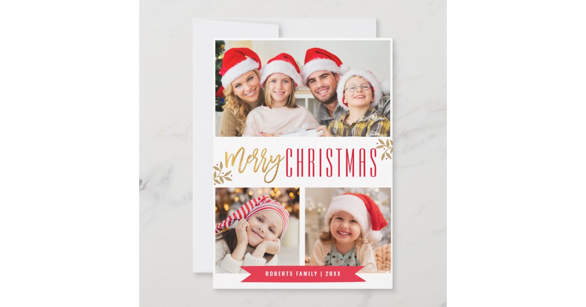 Modern christmas red and gold greeting card | Zazzle