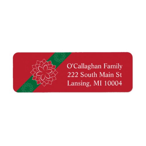 Modern Christmas Red and Green Poinsettia Label