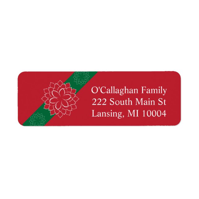 Modern Christmas Red and Green Poinsettia Label (Front)