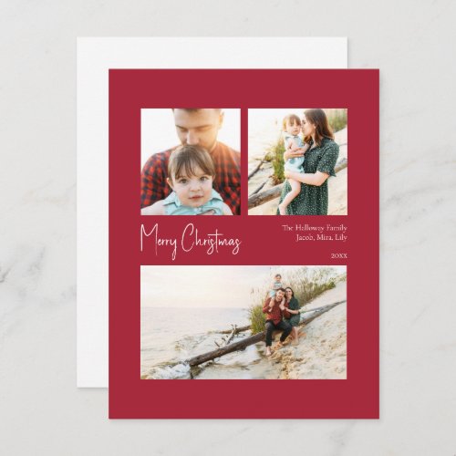 Modern Christmas  Red Centered Three_Photo Holiday Card