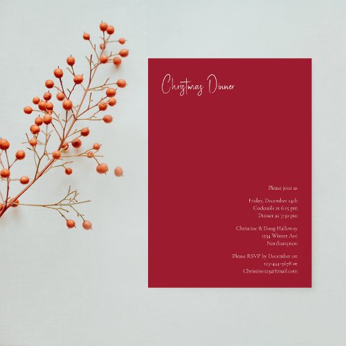 Modern Christmas  Red Dinner Party  Invitation
