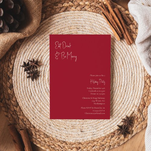 Modern Christmas  Red Eat Drink And Be Merry Invitation