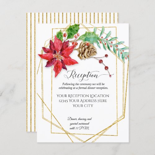 Modern Christmas Red Floral Gold Geometric Wedding Invitation