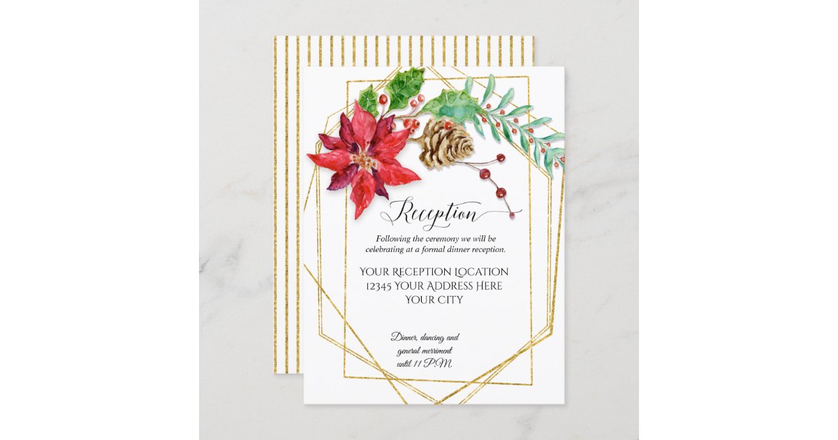 Modern Christmas Red Floral Gold Geometric Wedding Invitation | Zazzle