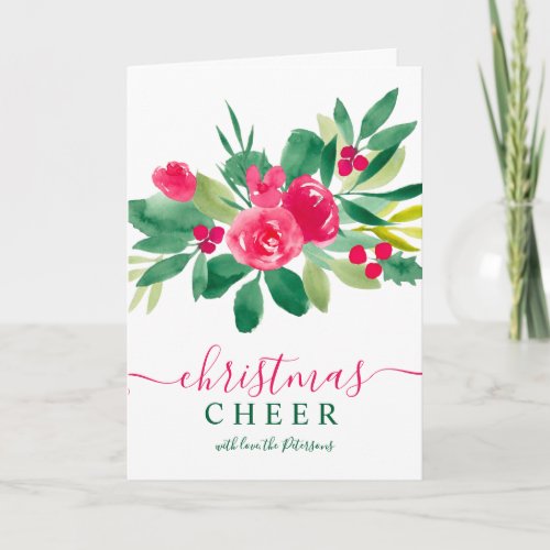 Modern Christmas red floral watercolor 7 photos Card