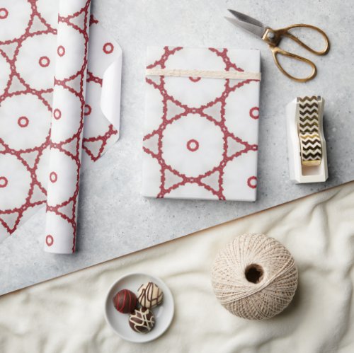 Modern Christmas Red Geometric Pattern Wrapping Paper