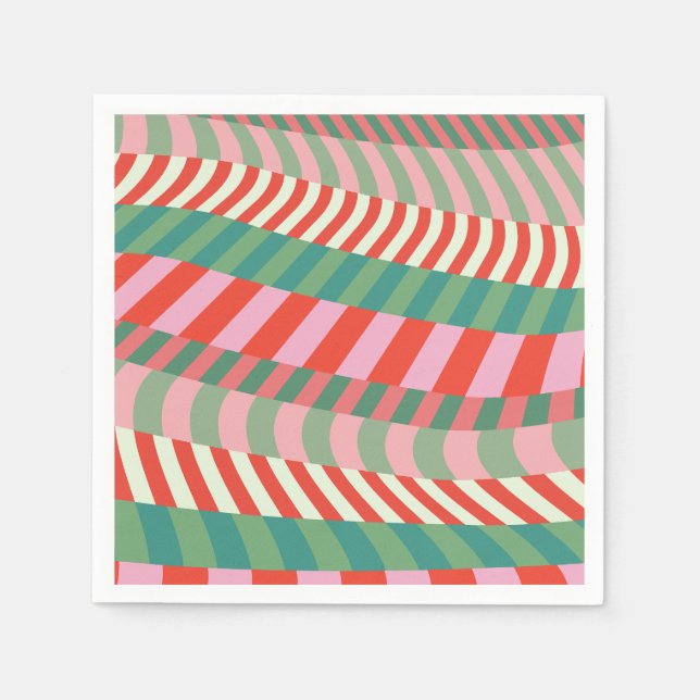 Modern Christmas Red Green Pink Geometric Stripes Napkins (Front)