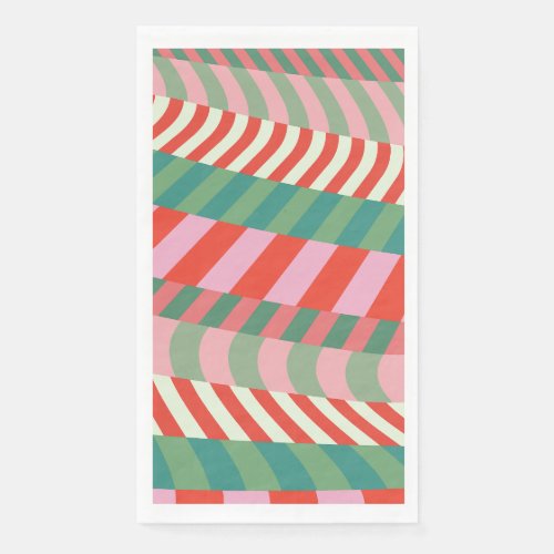 Modern Christmas Red Green Pink Geometric Stripes Paper Guest Towels